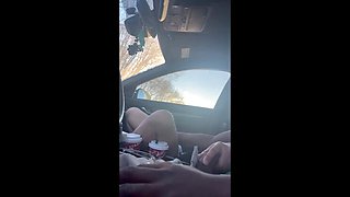 Asian babe gives hot BBC blowjob in car by the lake