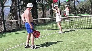 Mature Swingers Outdoor Tennis Court Reverse Gangbang