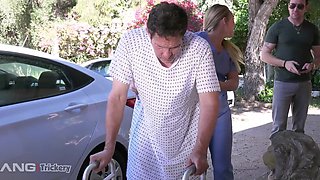 Hot nurse made him hard and rode in his bed