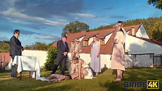 BRIDE4K. Sexy bride with natural tits is having a kinky sex with a groom dressed up as a hound