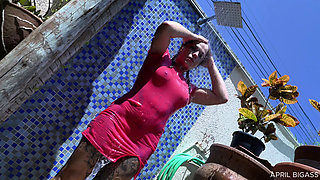 Outdoor Anal Play Banana, Spread Ass, Wet Pink, Pool Splash