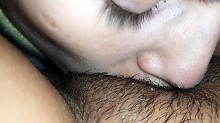 Lesbian Hairy Pussy Eating Close up