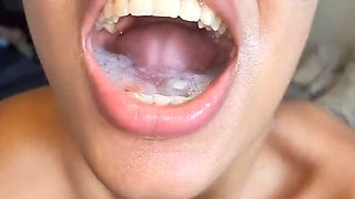Upside Down Deep Throat Cum Swallow - Brunette Teen Slut Gets Throat Filled