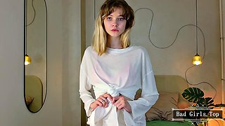 Skinny Blonde Teen Flaunts Small Tits in Lingerie Webcam