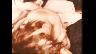 American Vintage Threesome with Two Young and Hairy Pussies Sharing a Hard Cock