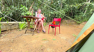 Naughty Woman Gives a Blowjob and Rides a Stranger at the Campsite.