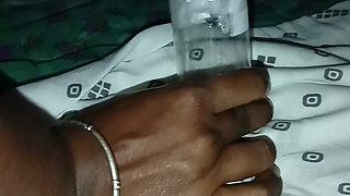 Desi Indian hot sister-in-law put plastic bottle in and tear