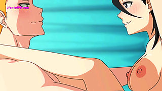 Rukia Pushed Ichigo Against the Wall, His Pants as She Dropped to Her Knees and Took His Cock in Her Mouth