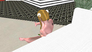Cucumber Solo in the Office: 3D Cartoon Girl Masturbates for Multiple Orgasms