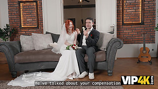 VIP4K. A Naughty Redheaded bride filmed a Homemade Porn video with her Husband right after the Wedding