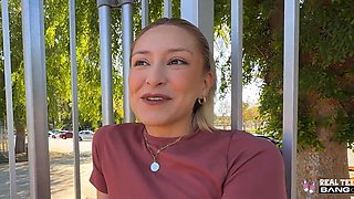 Horny blonde slut sucks me off in the woods