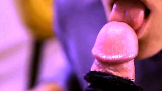 KINKY BLOWJOB WITH TONGUE PIERCING - HUGE LOAD ON HER LIPS