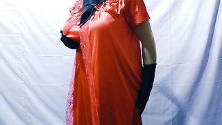 Beautiful Indian woman in nightie masturbating and talking