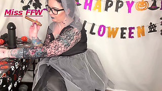 Jilted Witch Bride Uses Huge Black Dildo and Broomstick See What You Could Have Had