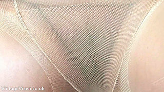 Brazen BBW Wife in Thick Pantyhose Show her Bushy Pussy