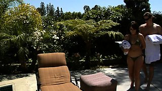 Man fucks outdoors busty brunette and hot redhead