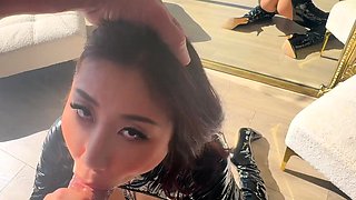 Latex Asian Goddess Lets Massive BWC Stretch Her Tight