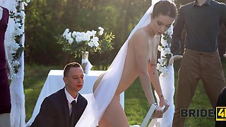 Gorgeous bride has her pussy stuffed by her groom in public after the ceremony