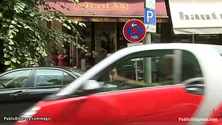Euro blonde naked exposed in public