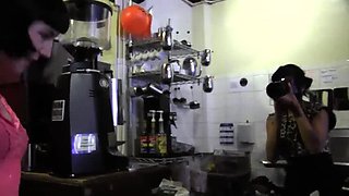 Lesbian Seduces Young Brunette in Shop Toilet - Coral Aorta & Beretta James Fuck Hard