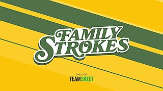 Familystrokes - horny tart entices hot stud by arching down flashing her Bubble Butt and pussy slit