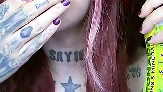 Sexy Alternative Redhead Drinking Soda and Burping