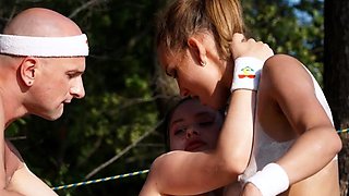 Amateur teen party babes give blowjob and lick pussy