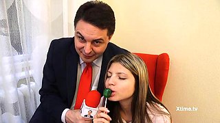 Young Gina Jerson gives a juicy blowjob to Andrea Dipr in the shower