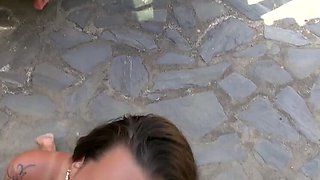 Brunette Babes Suck Cock and Wash Jeep Outside
