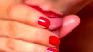 Closeup Red Lipstick Perfect Blowjob