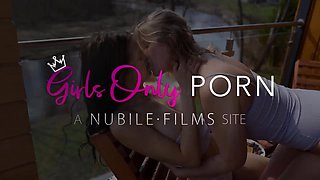 Cute brunette lesbians licking and fingering pussu outdoor