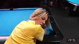 Horny Lesbian Spinner Deepthroats in the Pool Hall