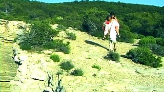 Throbbing Cock Stretches Hairy Pussy Outdoors Wildly