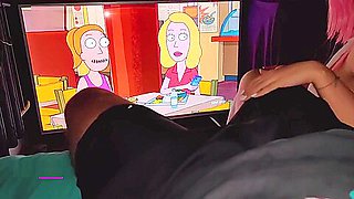Stepsister Handjob my cock while I watch Rick and Morty Season 4 (POV)