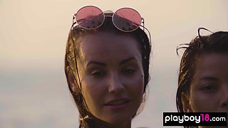 Nude asian teenager and GF watch the sunset