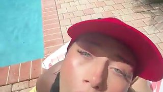 Snowbunny lifeguard enjoys outdoor BBC passion by the pool