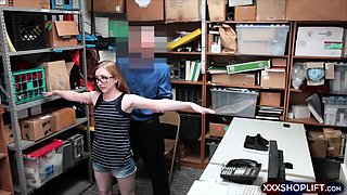 Geek shoplifter chick gets punished with a huge cock