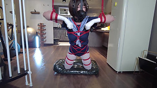 Mz31 - a Girl Tied and Suspended by a Red Rope Reaches Orgasm.