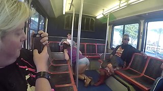 Public fuck on the back of the bus as riders watch