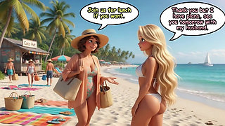 Married Blonde's Beach Tease Becomes Wild House Game with Husband and Young Men (AI generated)