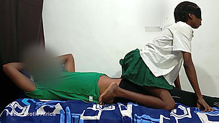 Petite African Teen Lovet Rides Cowgirl and Takes Big Dick Standing in School Uniform