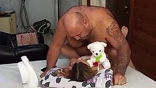 Sexy amateur babe Noevinha Adora gets her pussy licked and drilled by her older lover